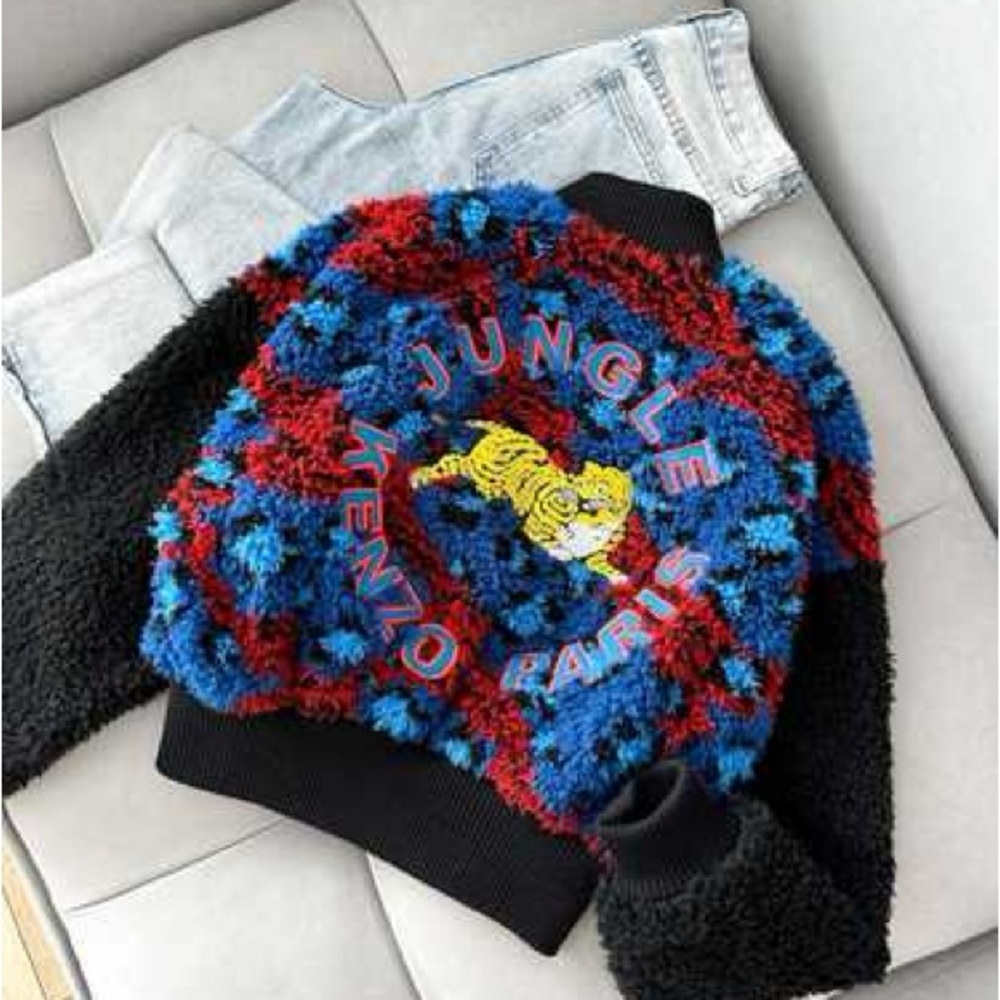 H & M Jungle Kenzo Paris Bomber Puffer Jacket - Red, Blue, and Black